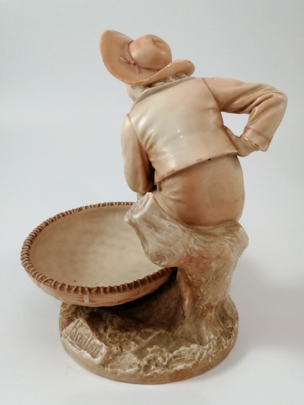 Antique James Hadley Royal Worcester Boy with Basket, Sweetmeat,Candy Dish, 1889 View VI