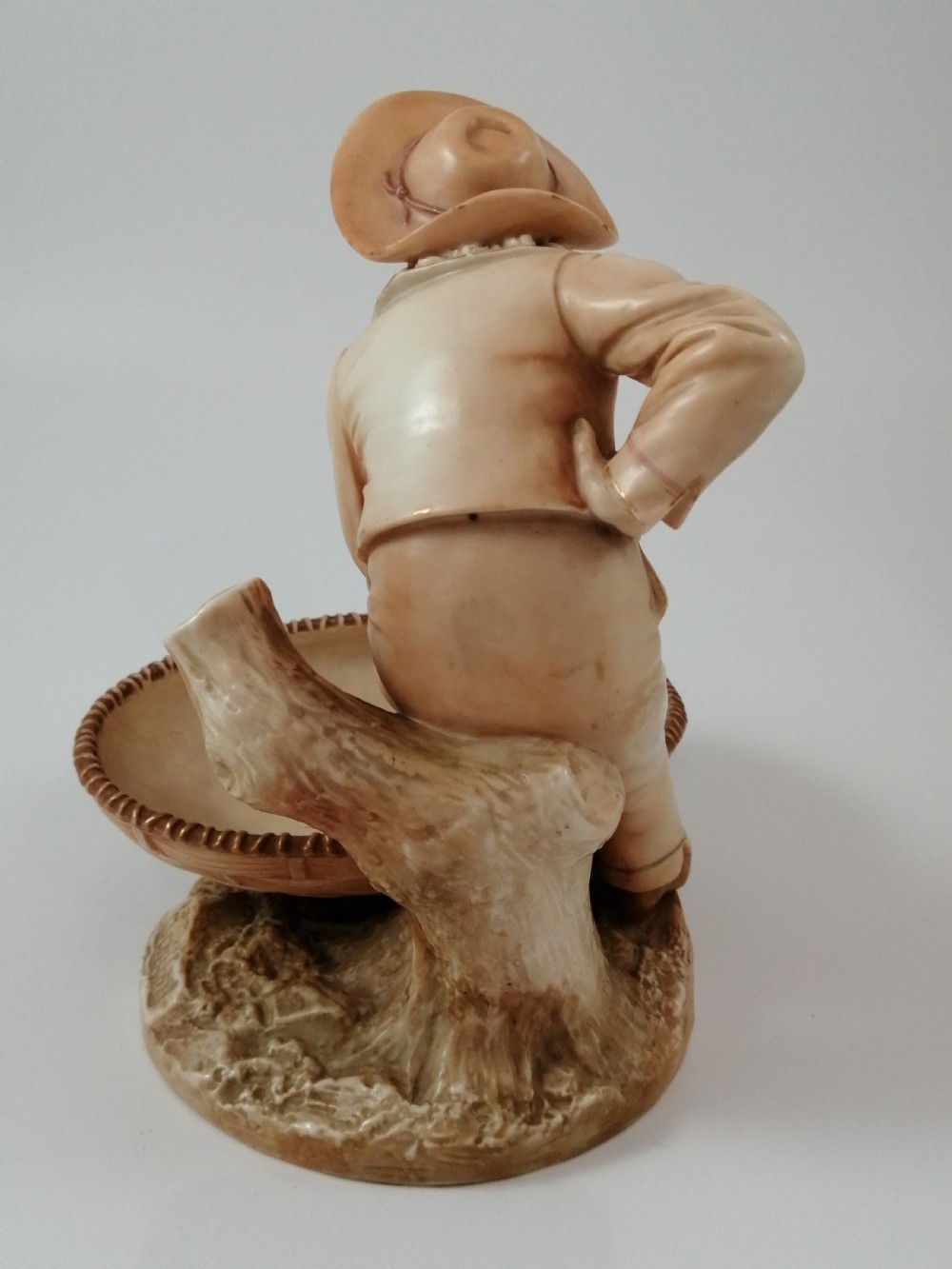 Antique James Hadley Royal Worcester Boy with Basket, Sweetmeat,Candy Dish, 1889 View VII
