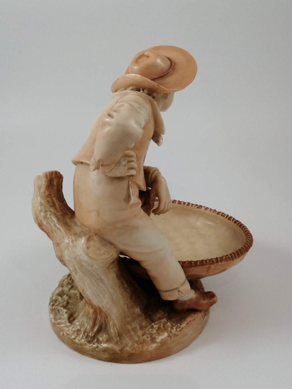 Antique James Hadley Royal Worcester Boy with Basket, Sweetmeat,Candy Dish, 1889 View VIII