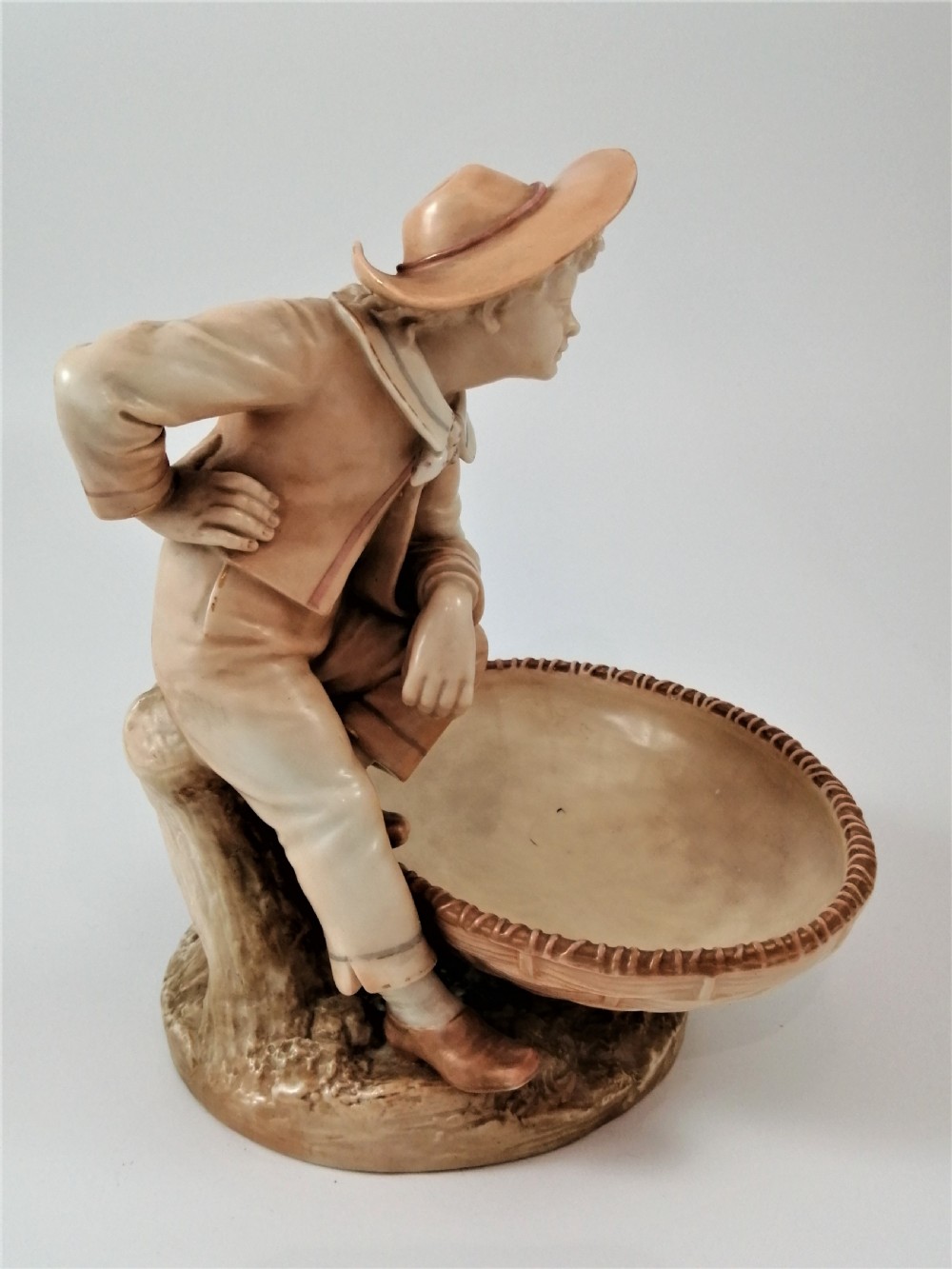 Antique James Hadley Royal Worcester Boy with Basket, Sweetmeat,Candy Dish, 1889 View IX