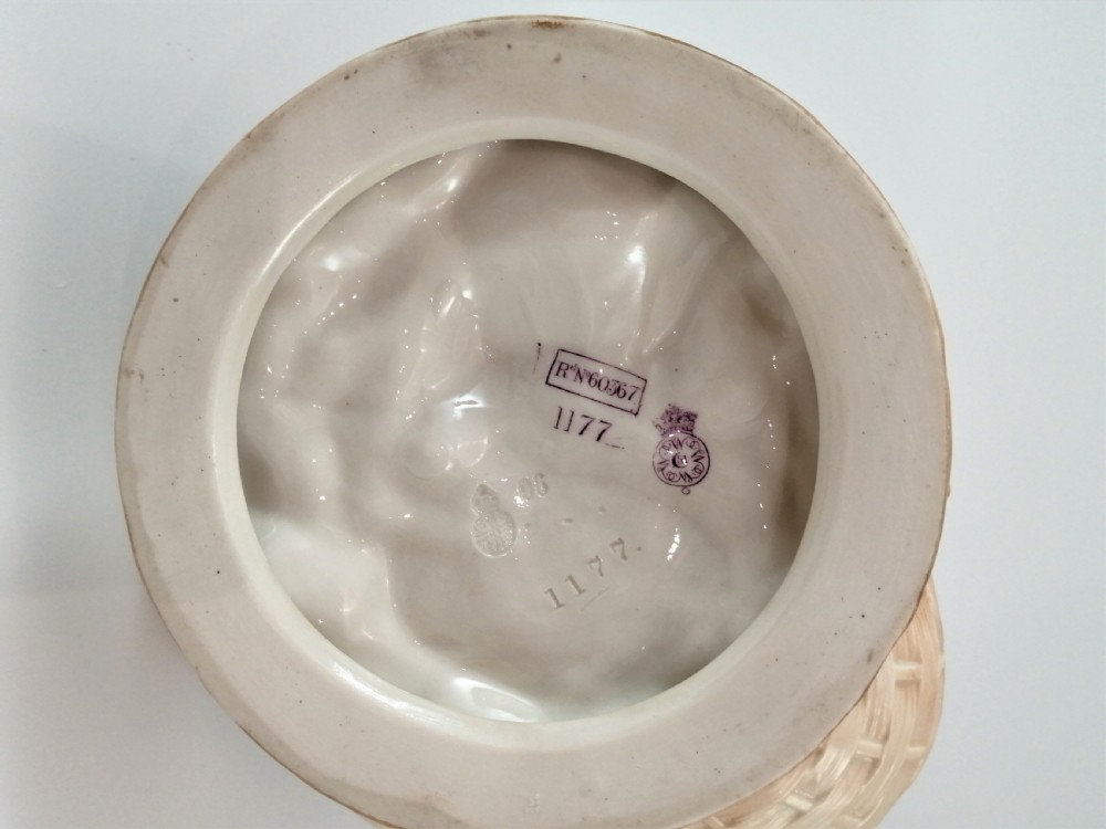 Antique James Hadley Royal Worcester Boy with Basket, Sweetmeat,Candy Dish, 1889 View XII