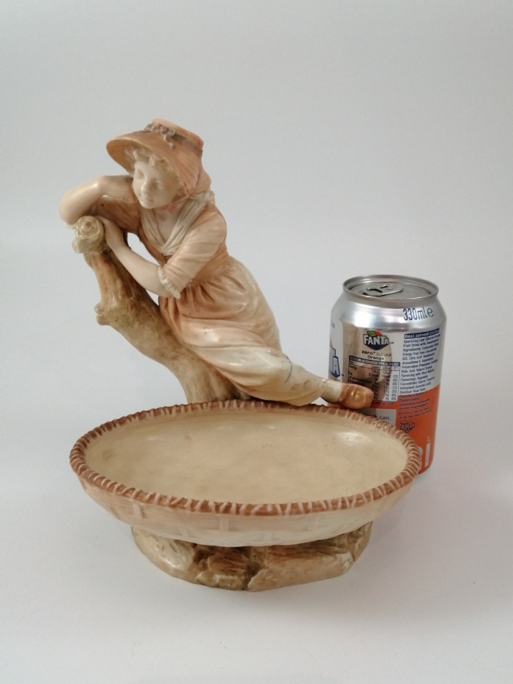 Antique James Hadley Royal Worcester Girl with Basket, Sweetmeat,Candy Dish, 1889 View VIII