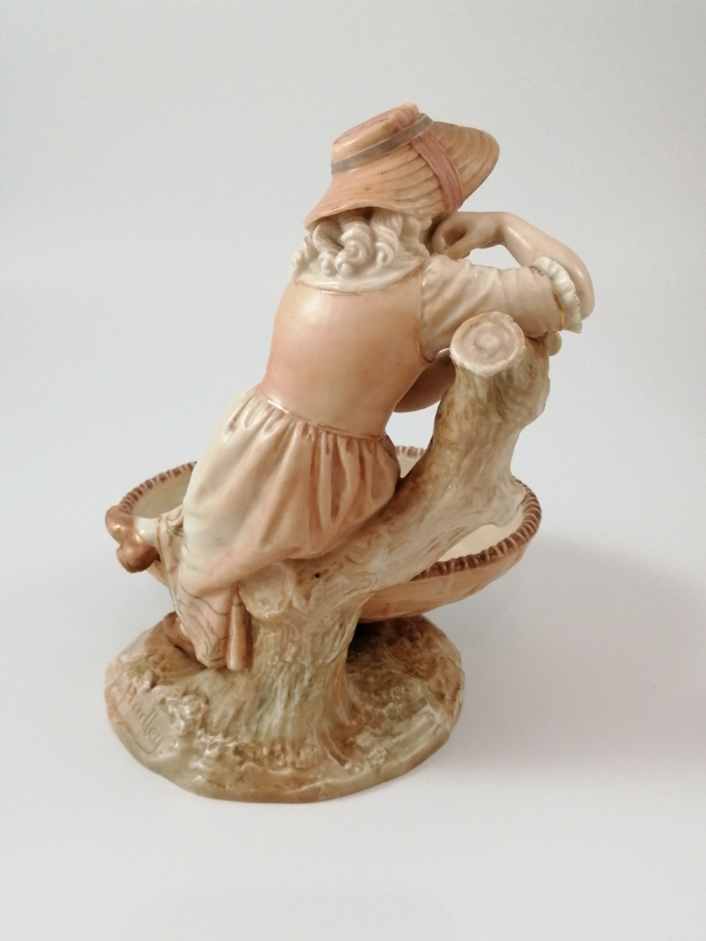 Antique James Hadley Royal Worcester Girl with Basket, Sweetmeat,Candy Dish, 1889 View XI
