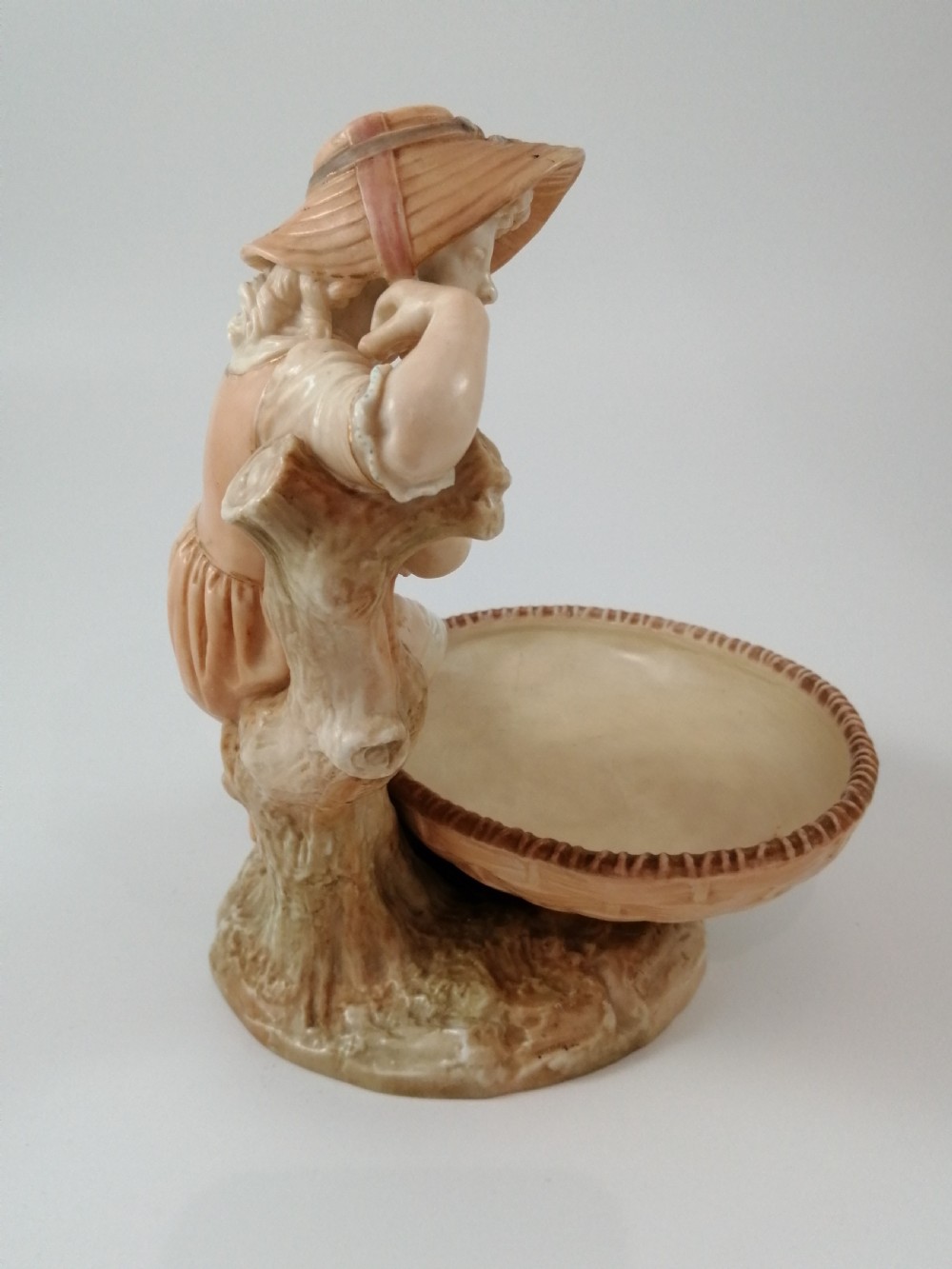 Antique James Hadley Royal Worcester Girl with Basket, Sweetmeat,Candy Dish, 1889 View XII