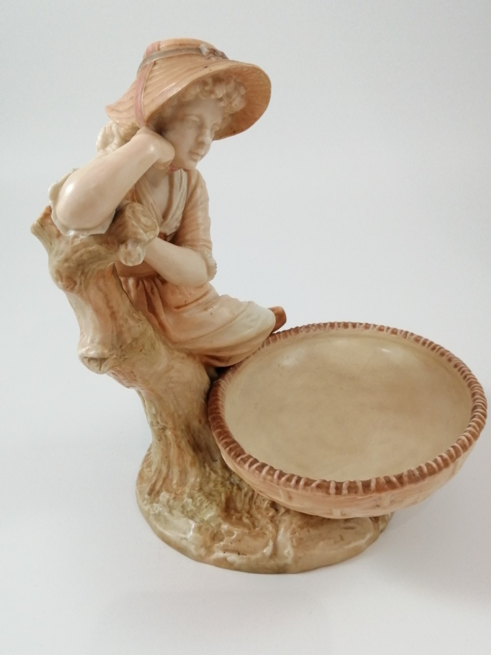 Antique James Hadley Royal Worcester Girl with Basket, Sweetmeat,Candy Dish, 1889 View XIII