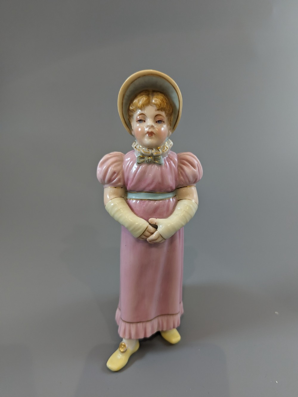 Antique porcelain James Hadley Royal Worcester Kate Greenaway girl sugar shaker