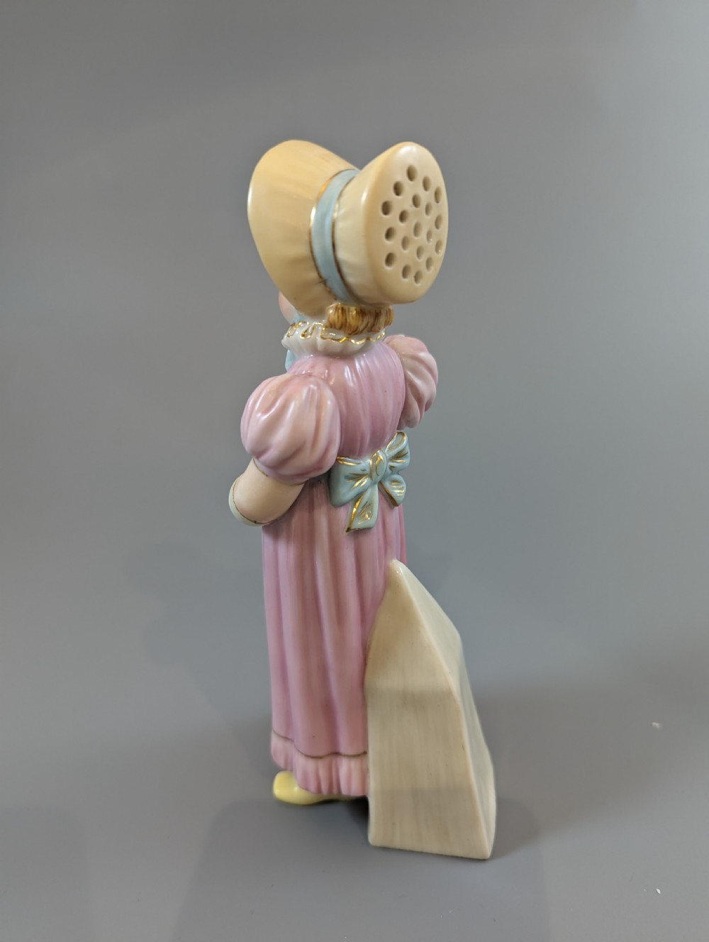 Antique porcelain James Hadley Royal Worcester Kate Greenaway girl sugar shaker View IV