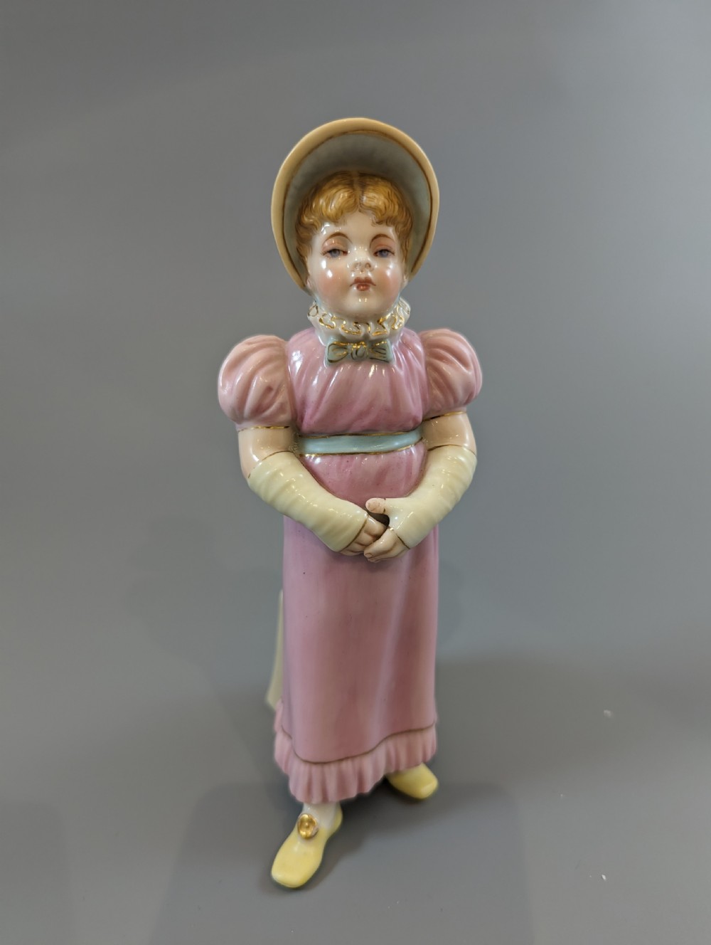 Antique porcelain James Hadley Royal Worcester Kate Greenaway girl sugar shaker View VIII