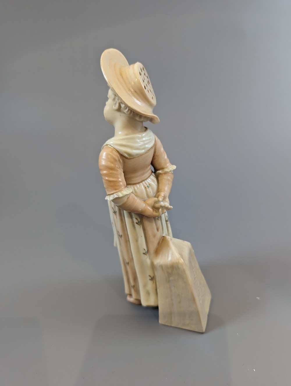 Antique porcelain James Hadley Royal Worcester Kate Greenaway girl sugar shaker View III