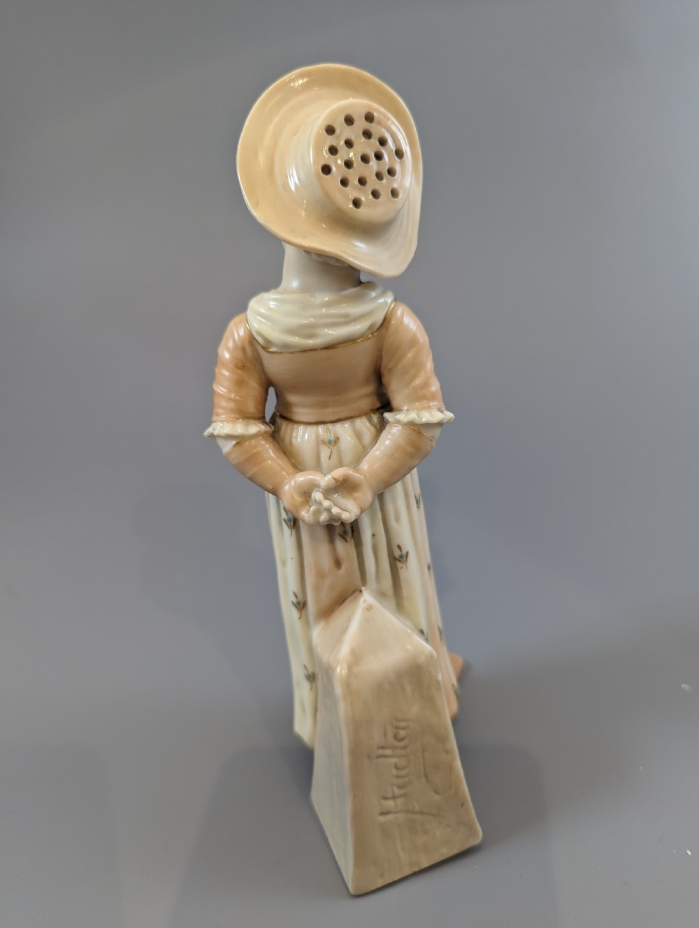 Antique porcelain James Hadley Royal Worcester Kate Greenaway girl sugar shaker View IV