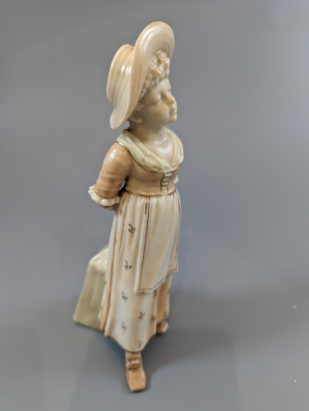 Antique porcelain James Hadley Royal Worcester Kate Greenaway girl sugar shaker View V