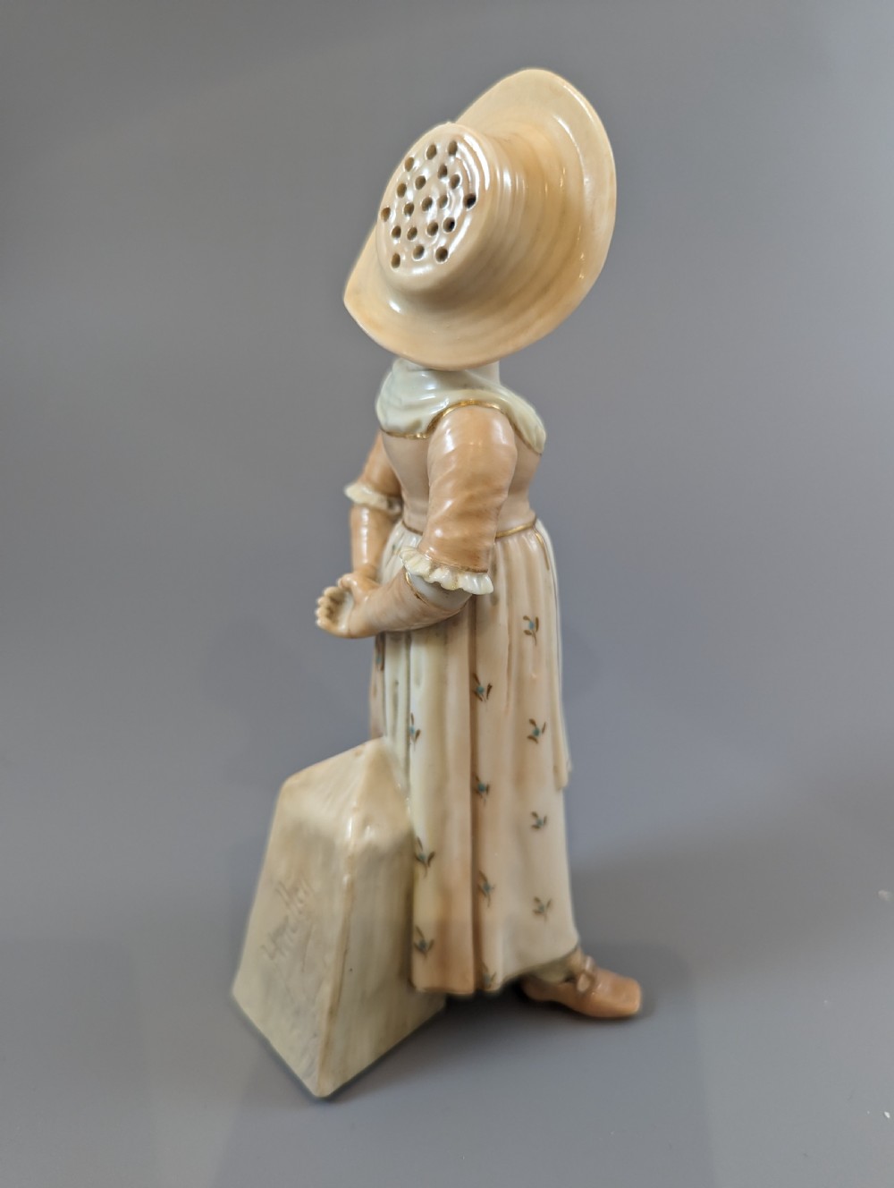 Antique porcelain James Hadley Royal Worcester Kate Greenaway girl sugar shaker View X