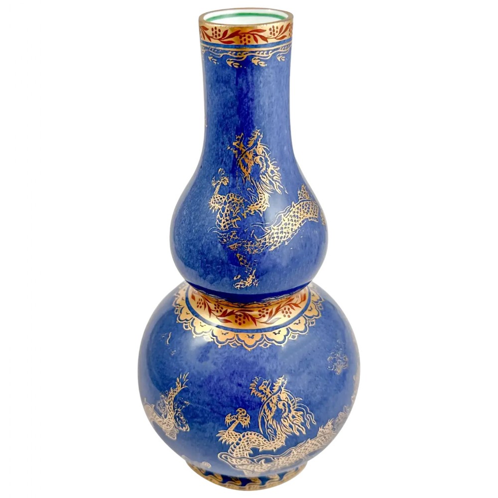 Antique 1900's Wedgwood Daisy Makeig-Jones porcelain blue and gold double gourd 