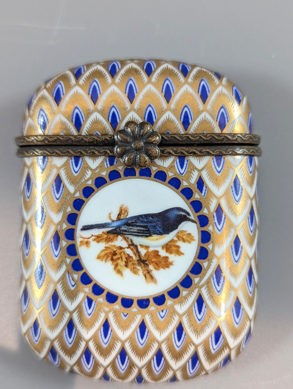 Antique French Bronze and Enamel Porcelain Match Box, Porcelain Vesta Case