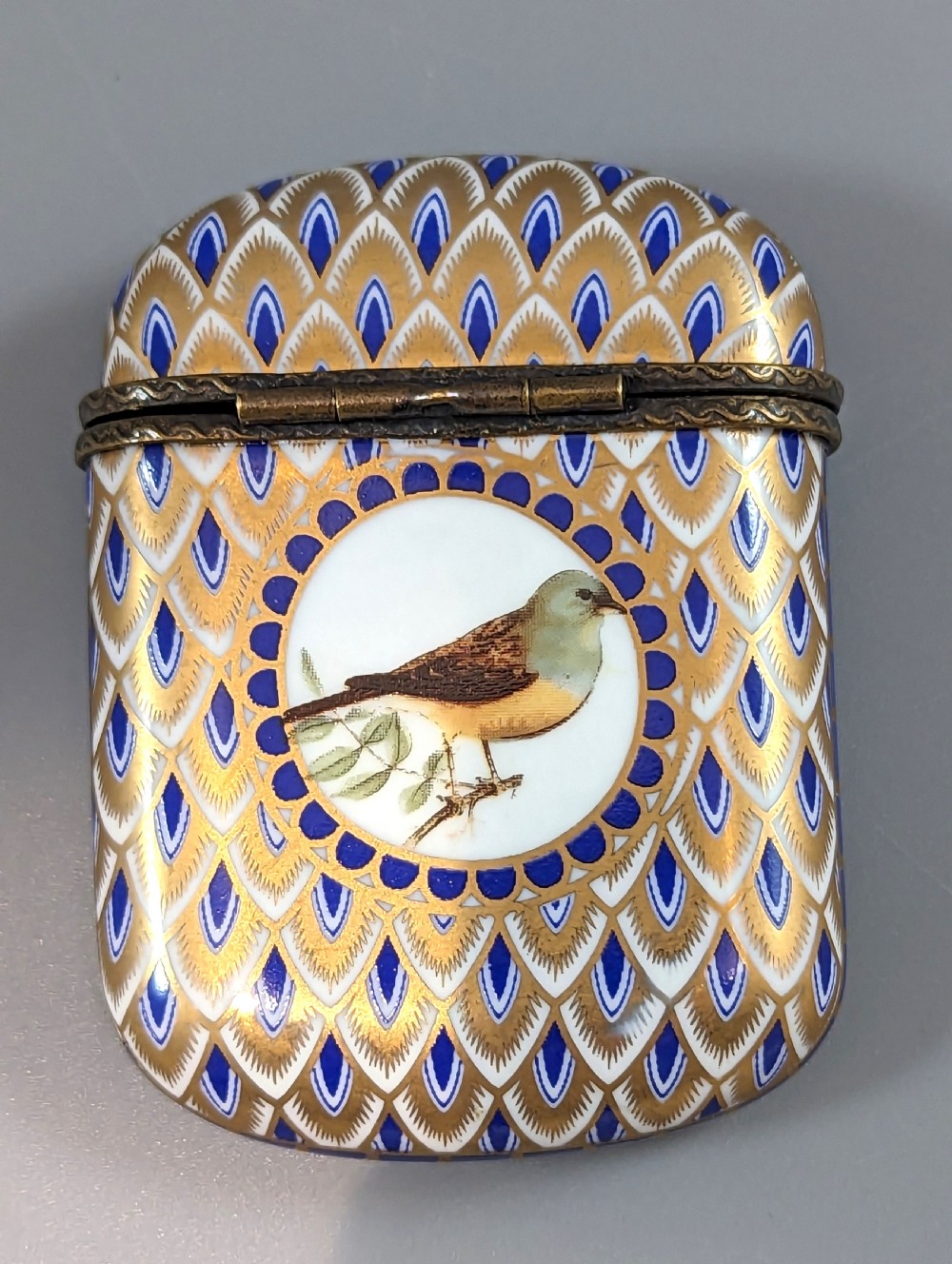 Antique French Bronze and Enamel Porcelain Match Box, Porcelain Vesta Case View II