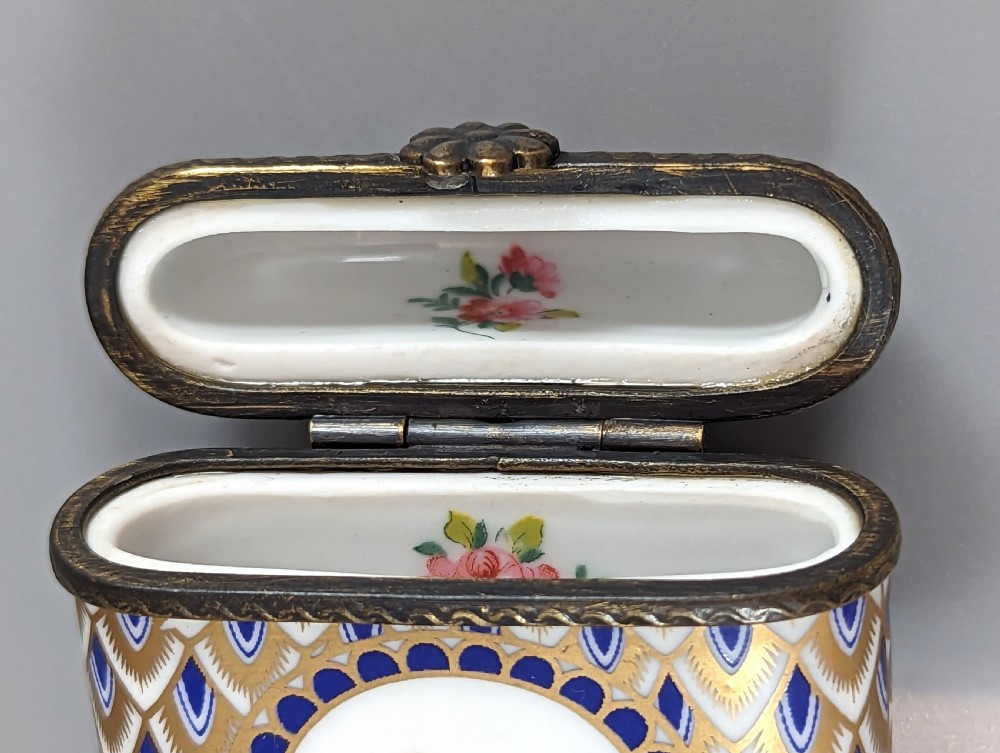 Antique French Bronze and Enamel Porcelain Match Box, Porcelain Vesta Case View IV