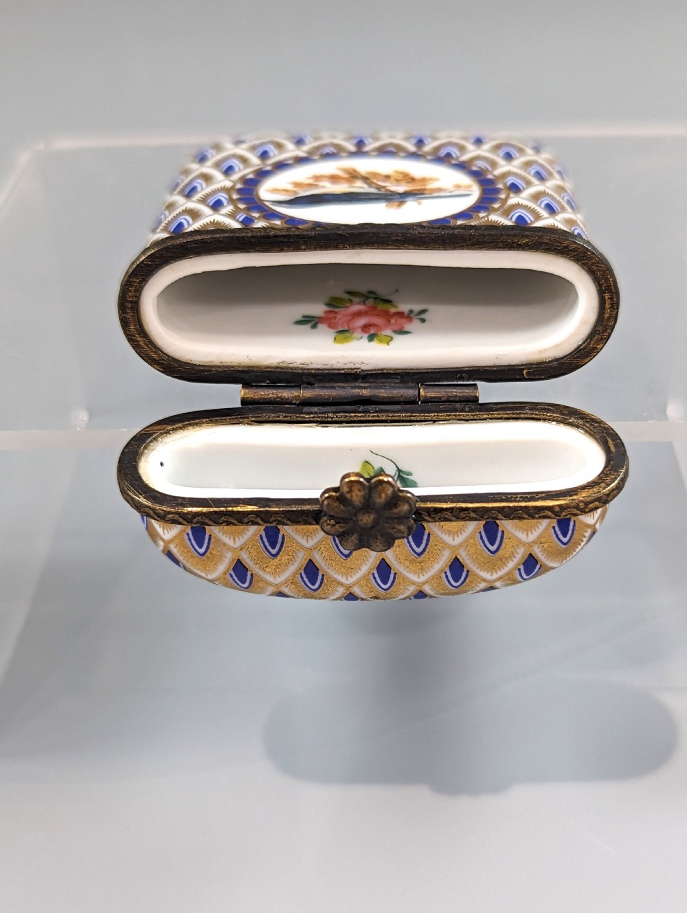 Antique French Bronze and Enamel Porcelain Match Box, Porcelain Vesta Case View V