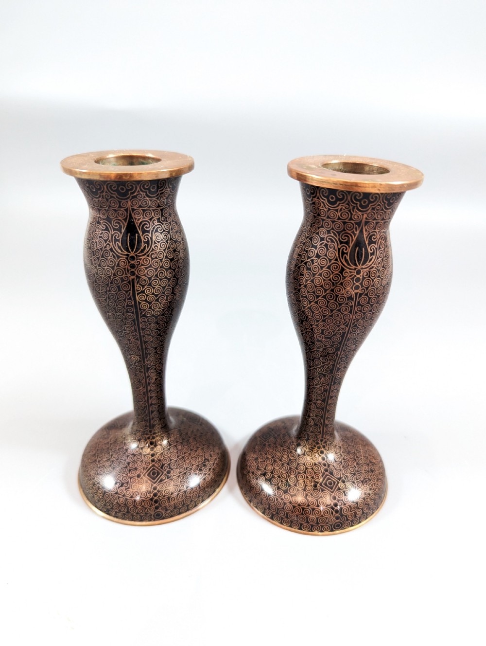 Antique  Chinese Black Cloisonne   enamel candlesticks  19th century View III
