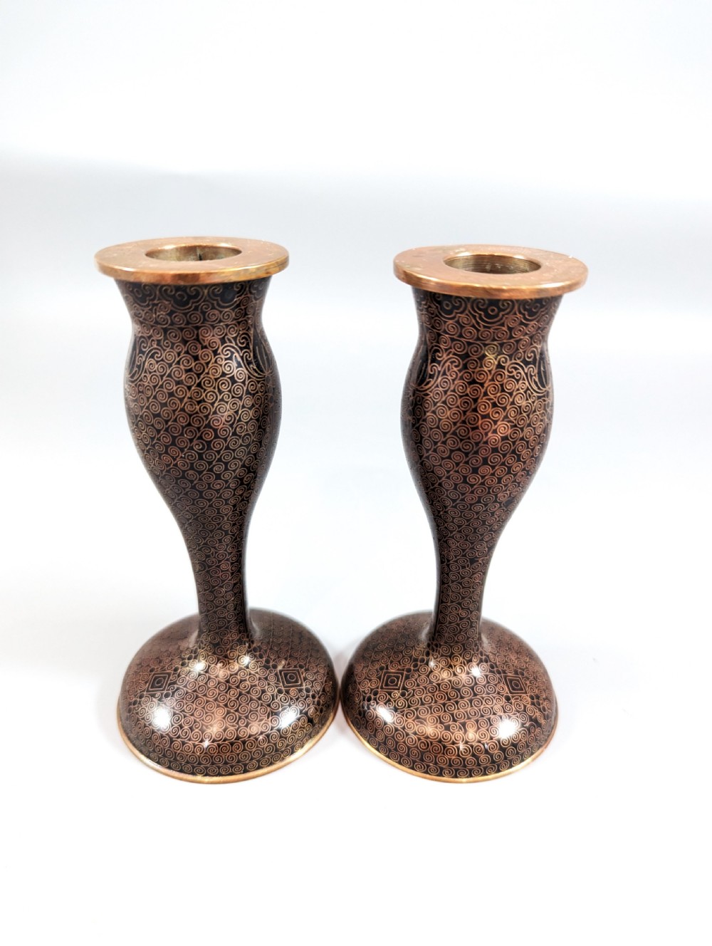 Antique  Chinese Black Cloisonne   enamel candlesticks  19th century View IV