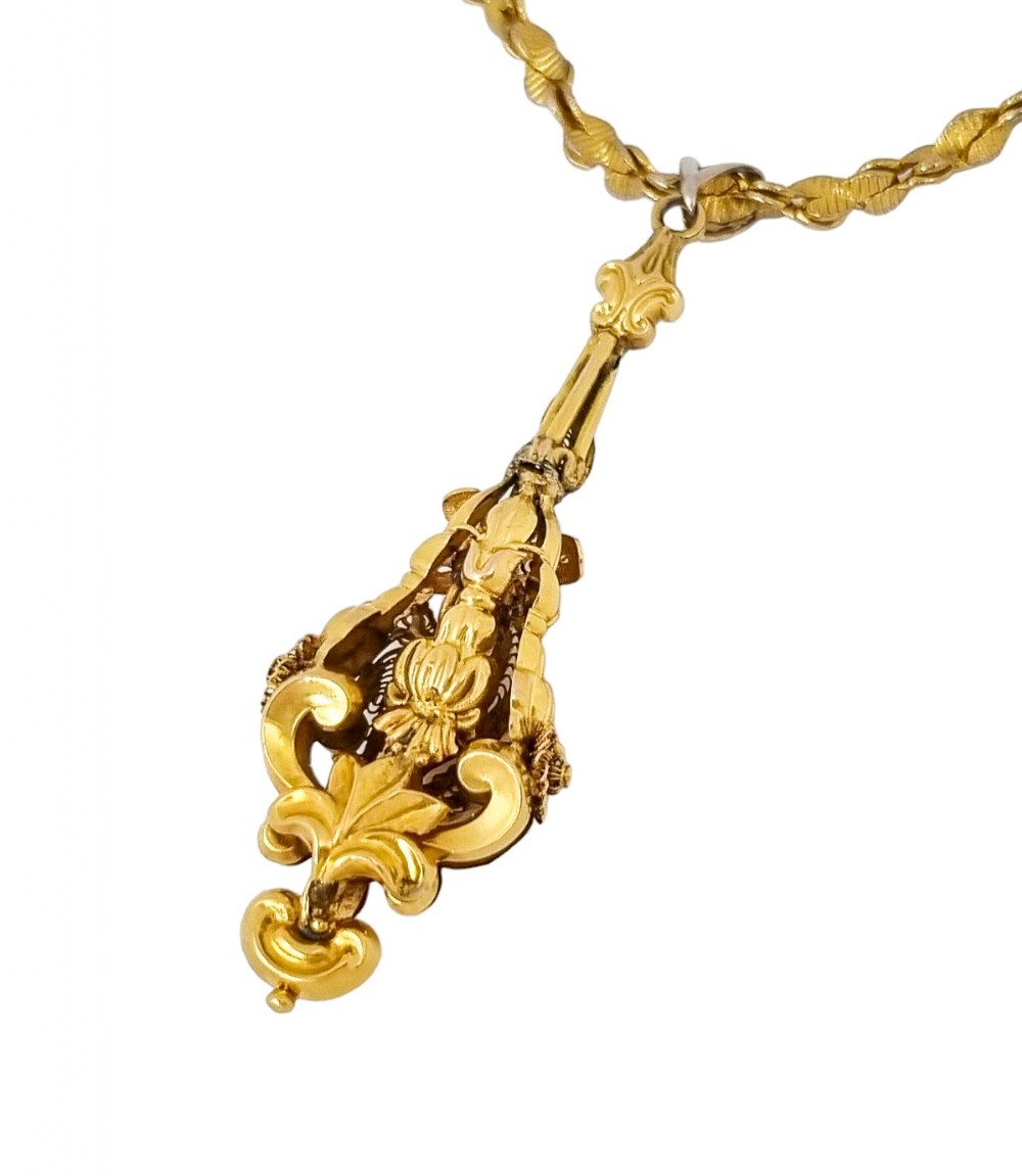 1820’s Georgian pinchbeck gold torpedo chandelier pendant decorated with cannetille and filigree