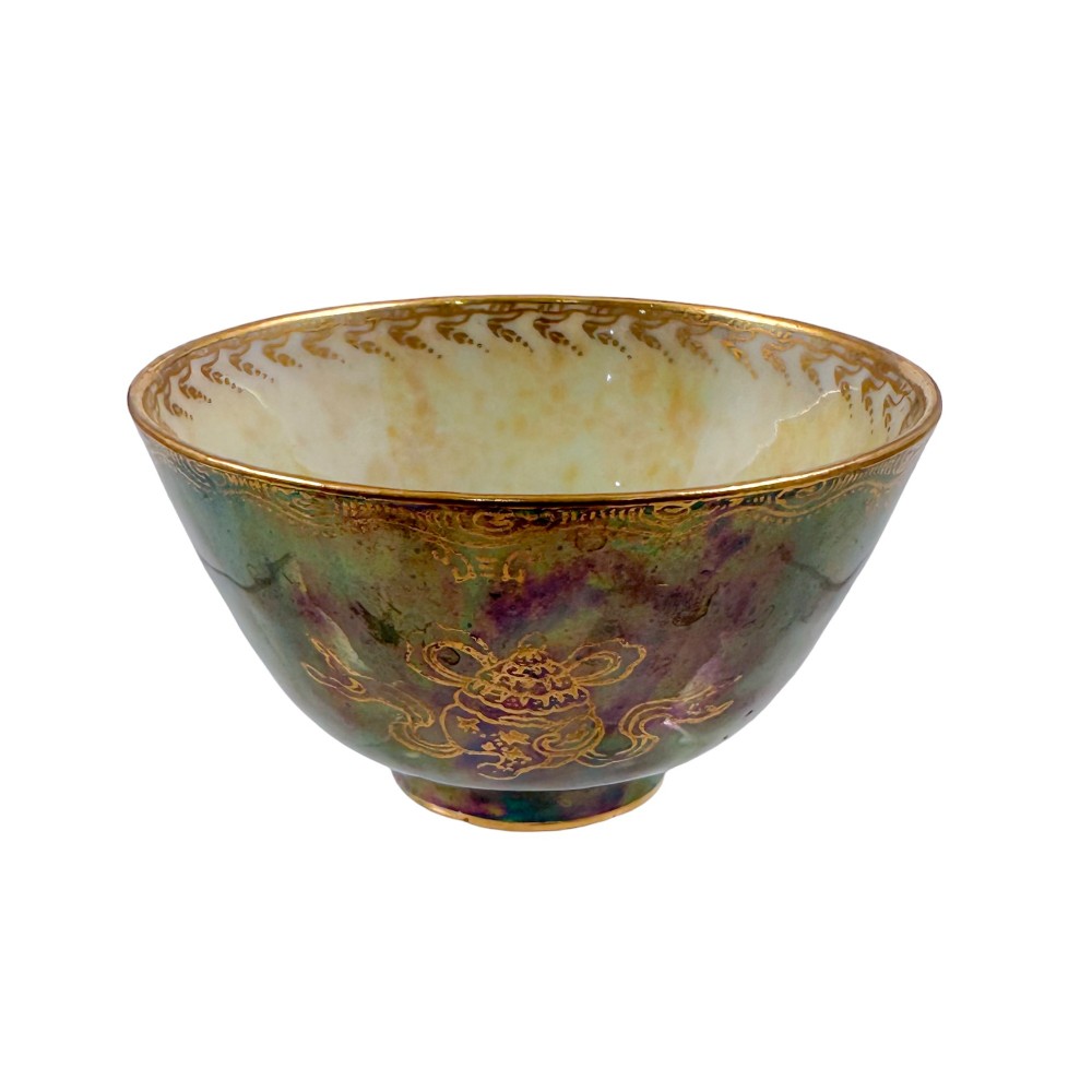 Handmade 1920's Daisy Makeig-Jones for Wedgwood miniature blue/green Fairyland lustreware bowl, Tibetan dragon motif