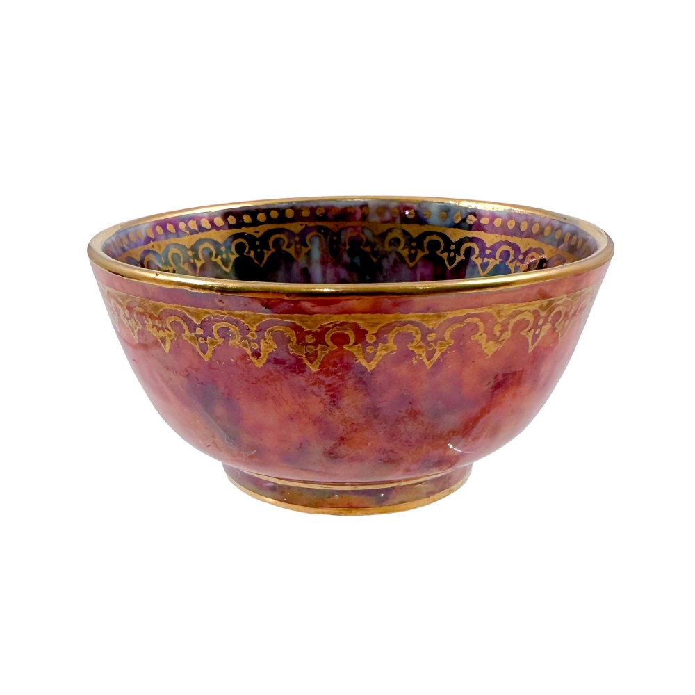 Handmade miniature Art Deco Daisy Makeig-Jones for Wedgwood orange red Fairyland lustre porcelain bowl