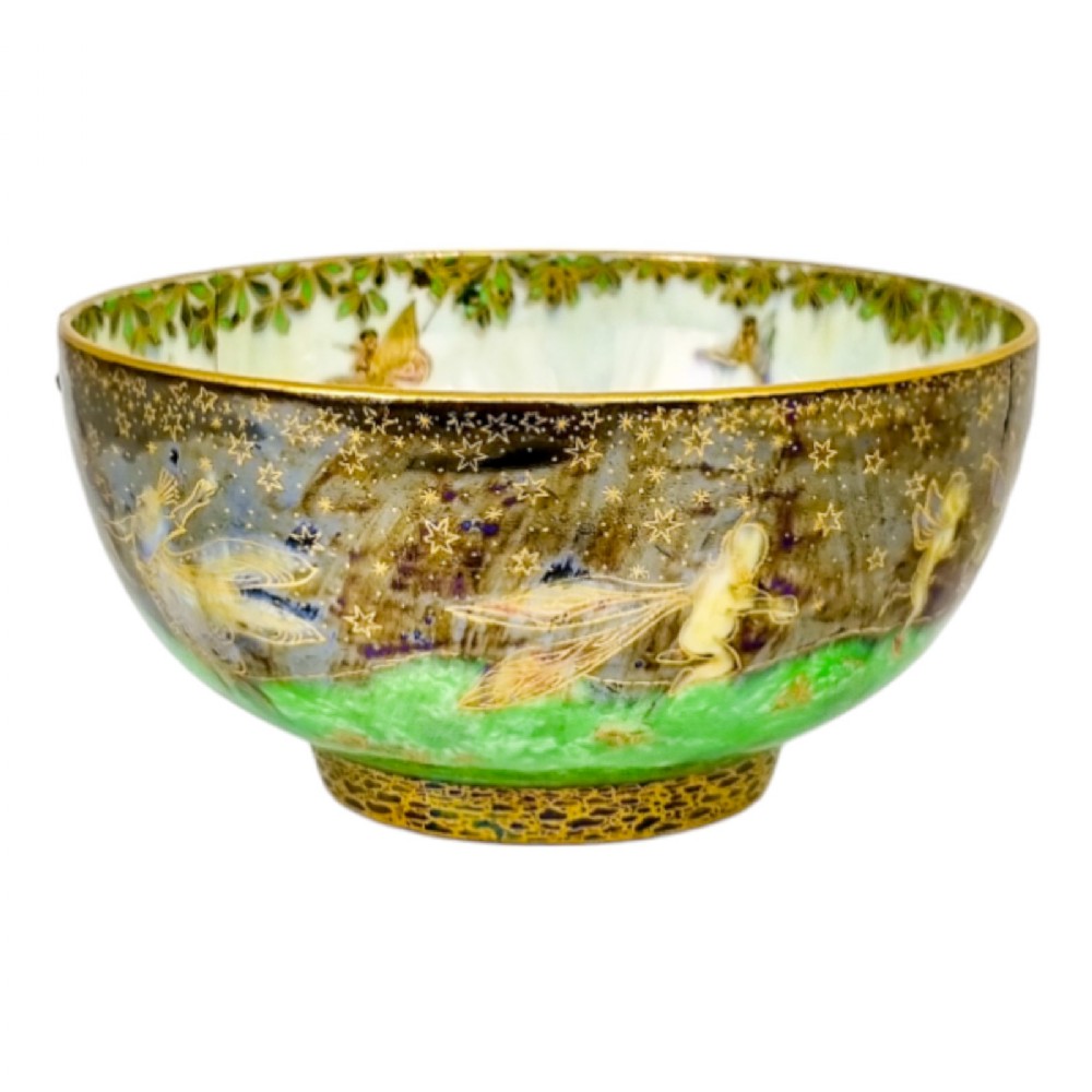 Handmade antique Daisy Makeig Jones “Leapfrogging Elves” Fairyland Lustre bowl, 14 cm / 5.5”