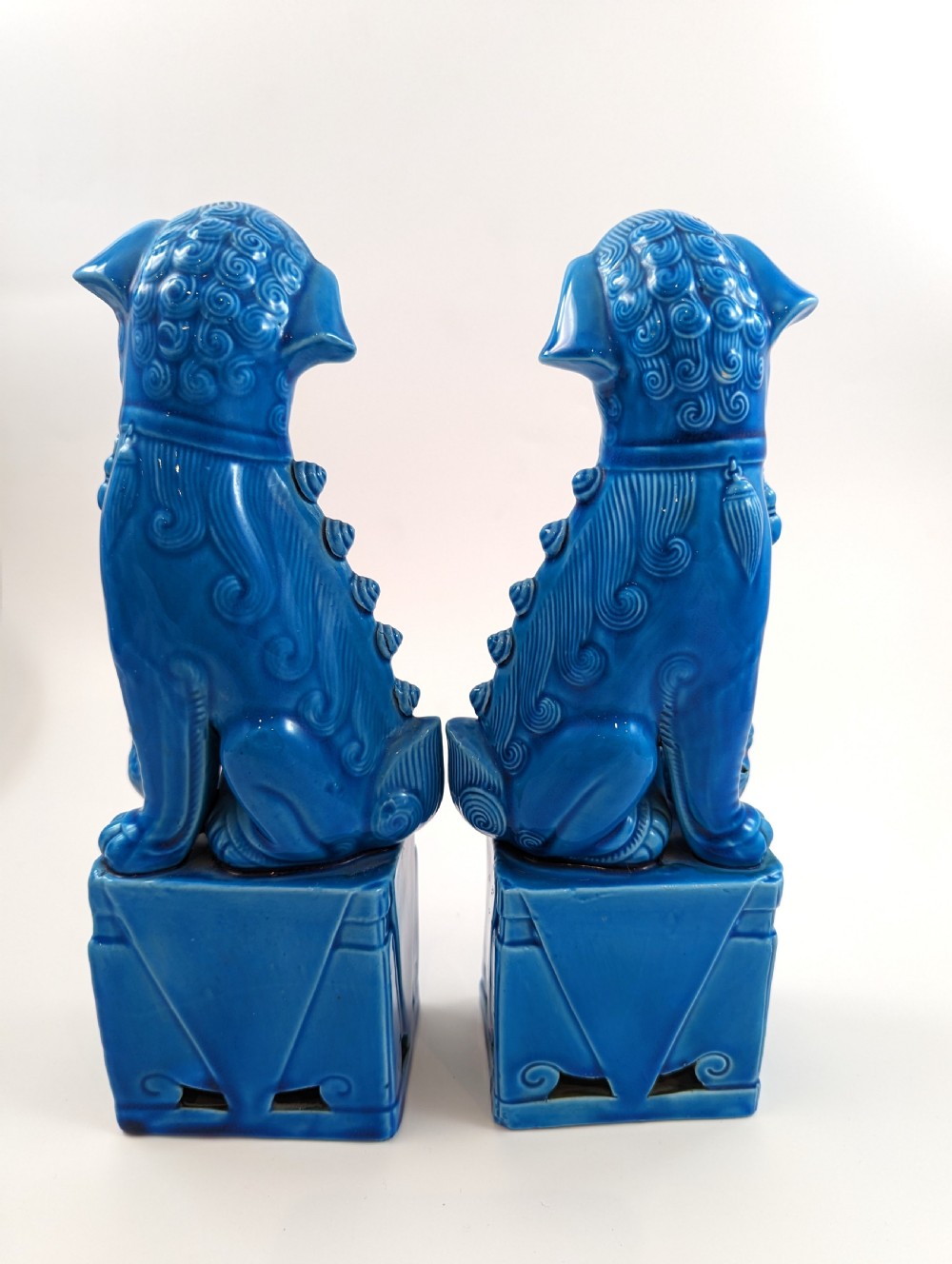 Pair of turquoise enamel porcelain Foo dogs China View III