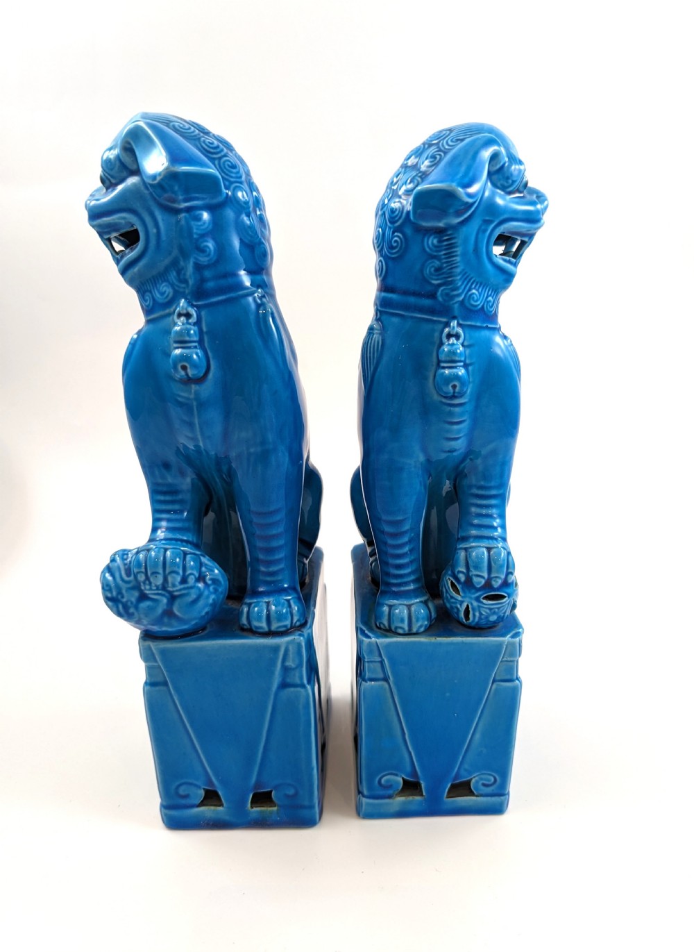 Pair of turquoise enamel porcelain Foo dogs China View IV