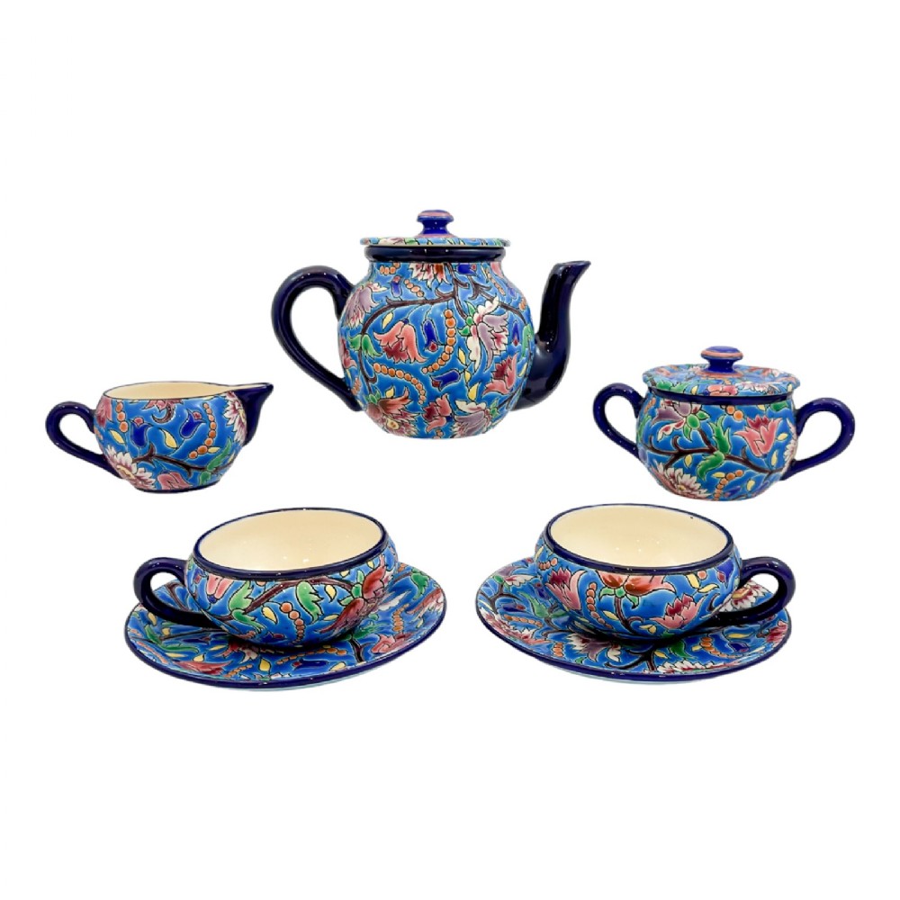 Art Deco Longwy French cloisonné faience enamel pottery tea set, Japanese design, pattern D5685