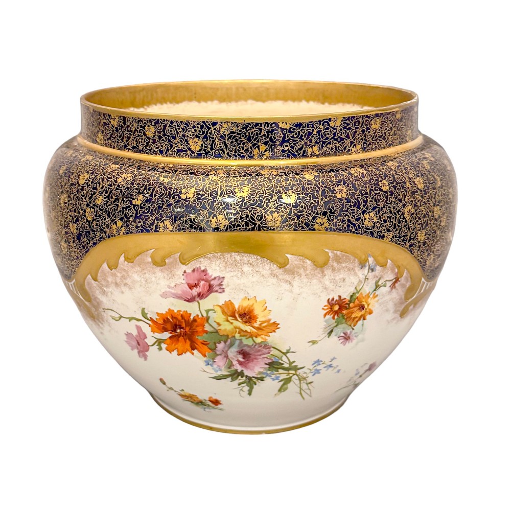 Victorian Royal Doulton cachepot / planter / jardiniere in floral foliate Imari design