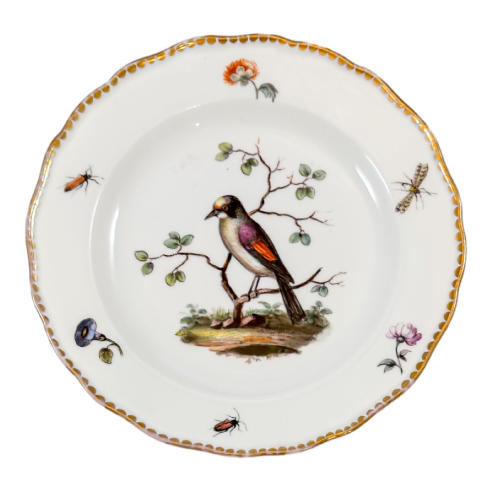 1820's Meissen porcelain scalloped rim plate with decoration of bird, insects and flowers