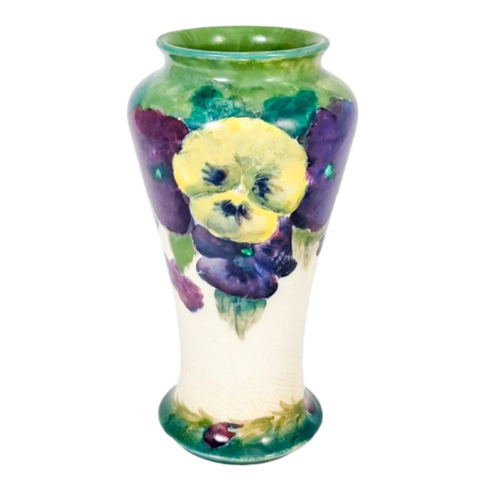 Antique Arts & Crafts William Moorcroft for Macintyre “Pansy on white” baluster vase; Burslem, Staffordshire
