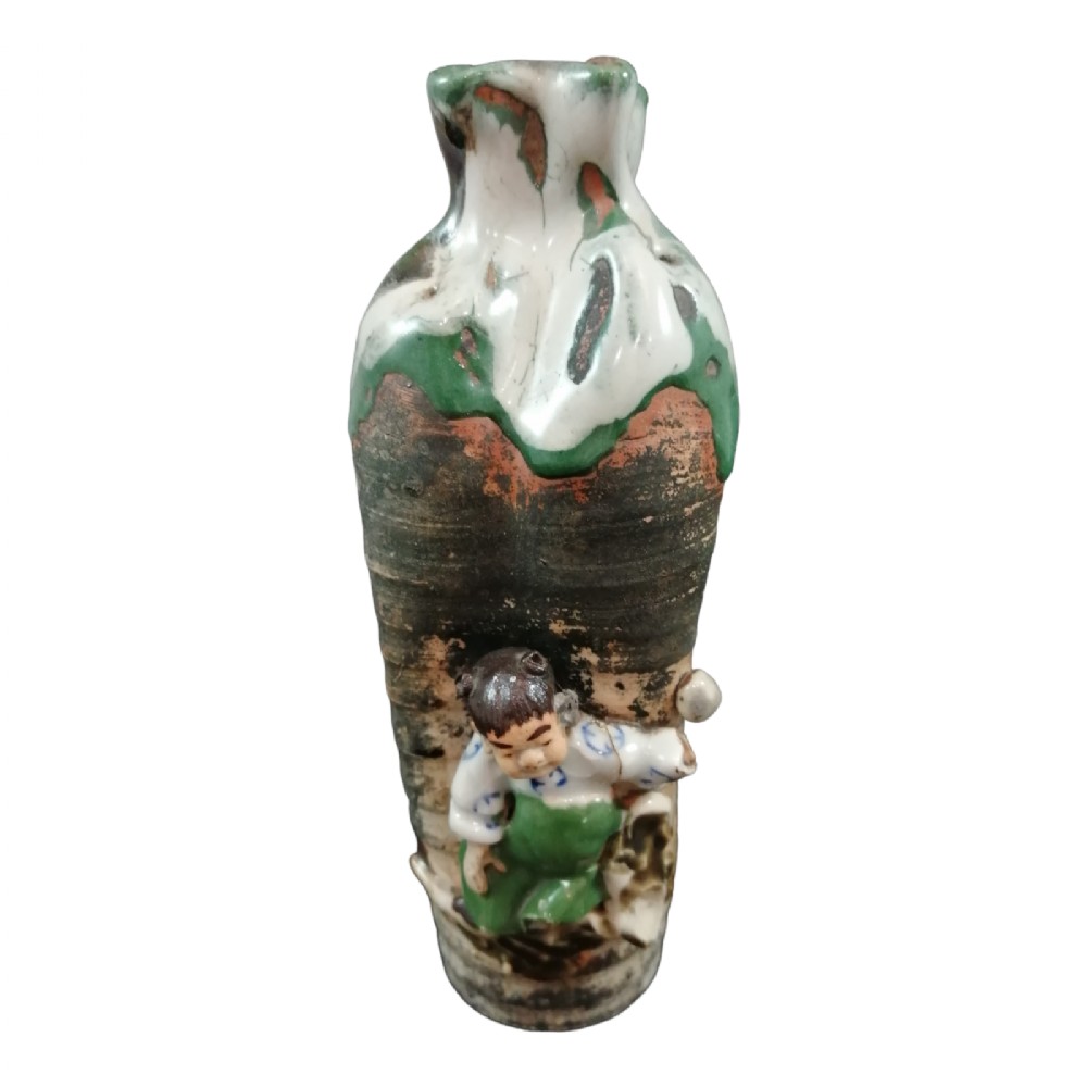 Meiji period Ishiguro Koko Sumidagawa flowing glaze vase with applied figure of a boy