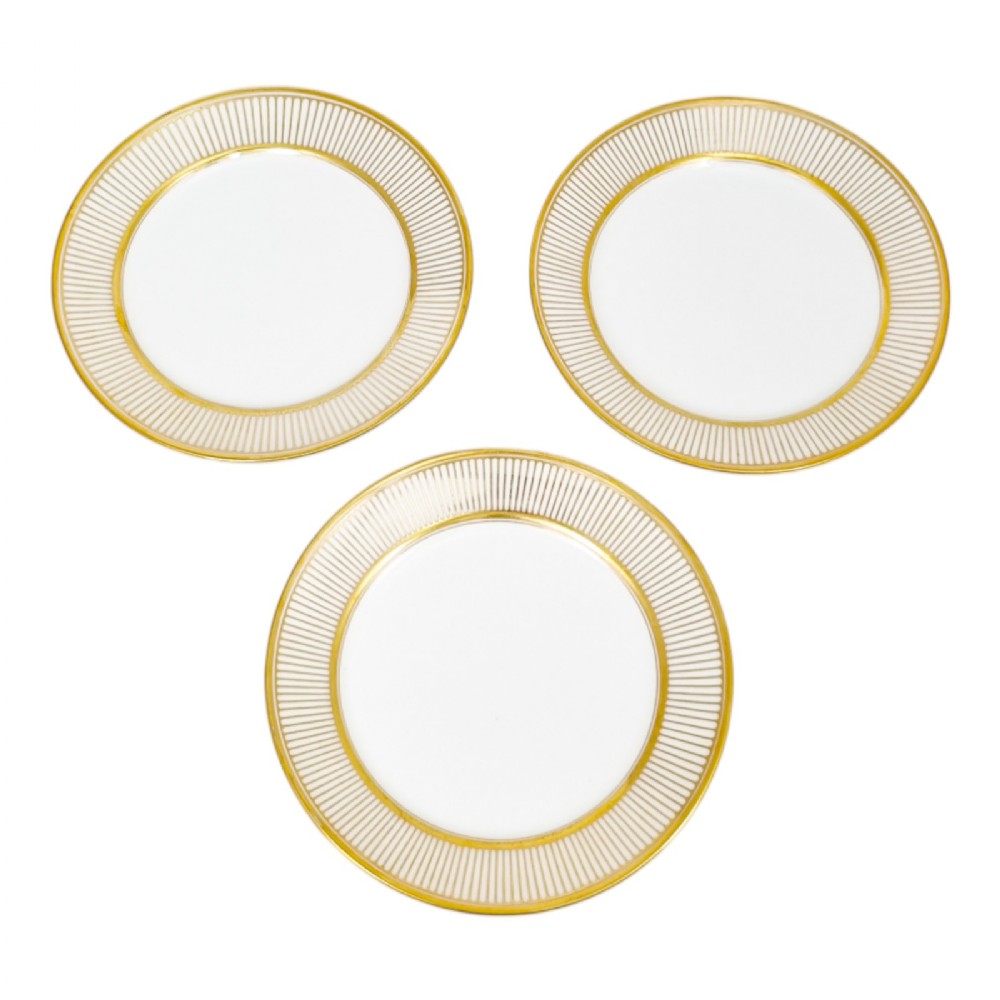 Antique 1830’s French Empire Old Paris porcelain set of 3 gilded side / dessert plates, Jean-Pierre Feuillet