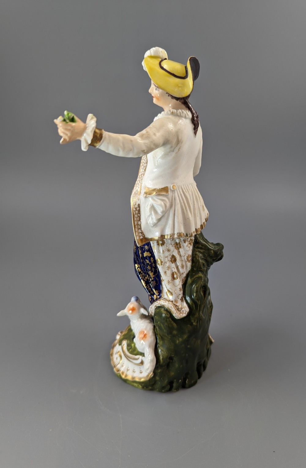 Antique Georgian Derby porcelain figurine of a shepherdess, c.1830, Bloor period View III