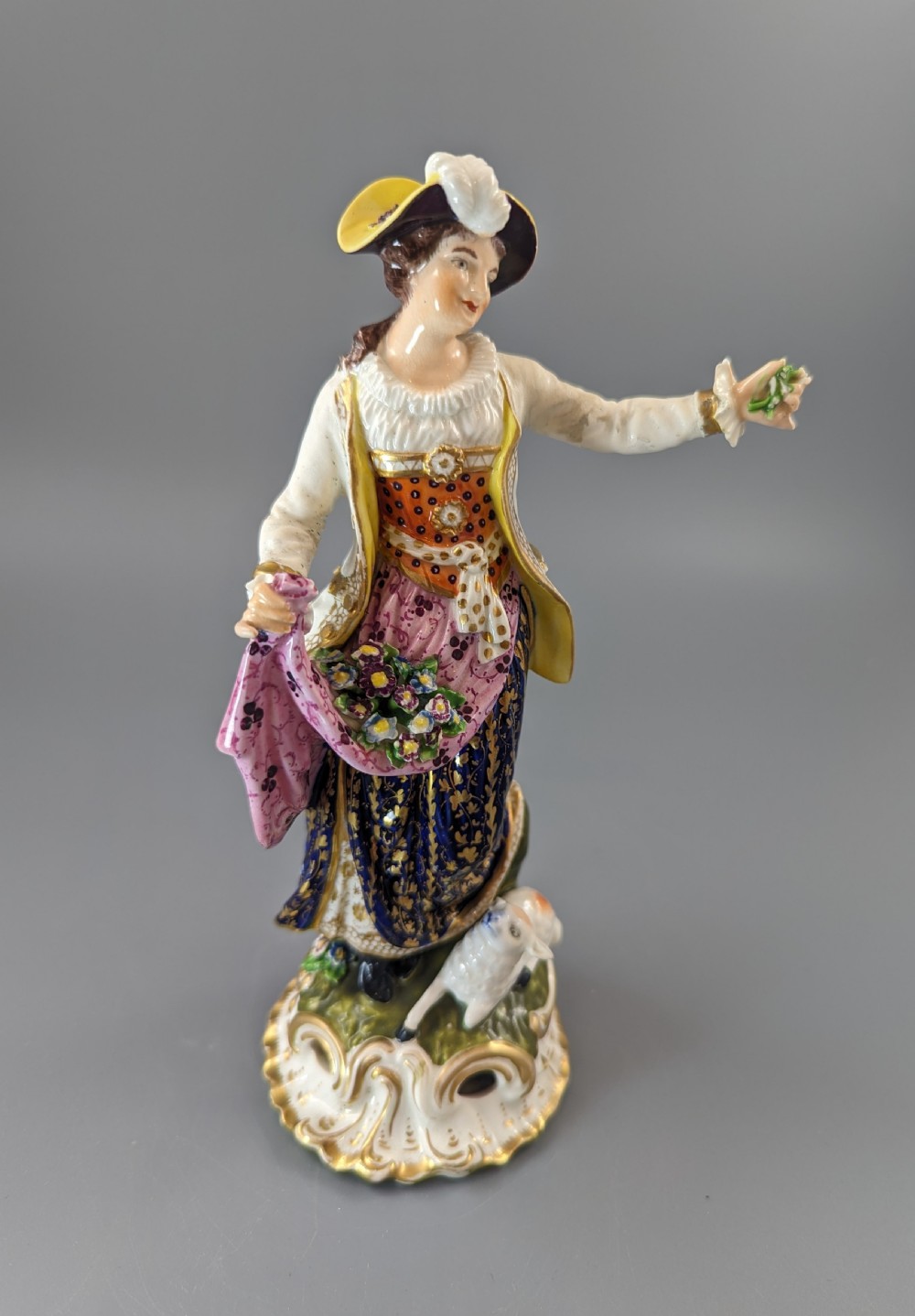 Antique Georgian Derby porcelain figurine of a shepherdess, c.1830, Bloor period View IV
