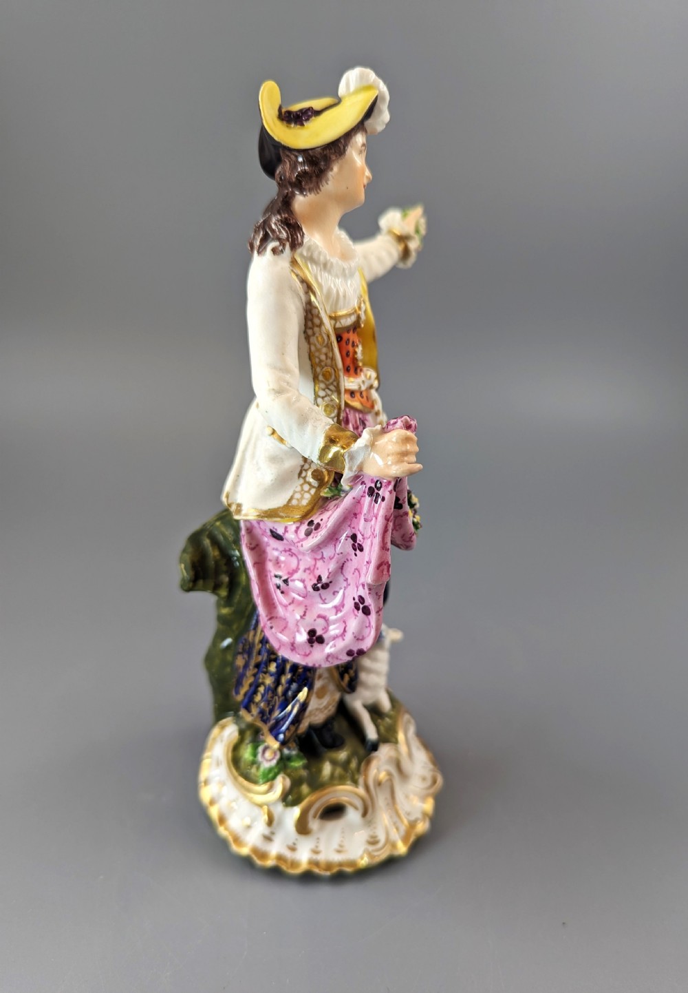 Antique Georgian Derby porcelain figurine of a shepherdess, c.1830, Bloor period View VI