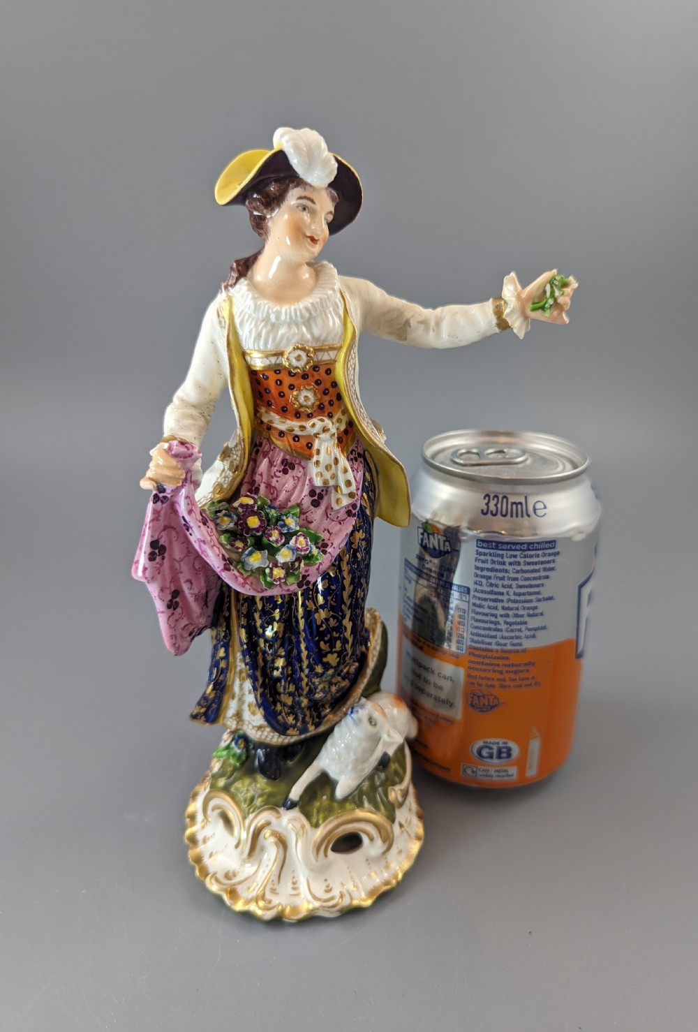 Antique Georgian Derby porcelain figurine of a shepherdess, c.1830, Bloor period View X
