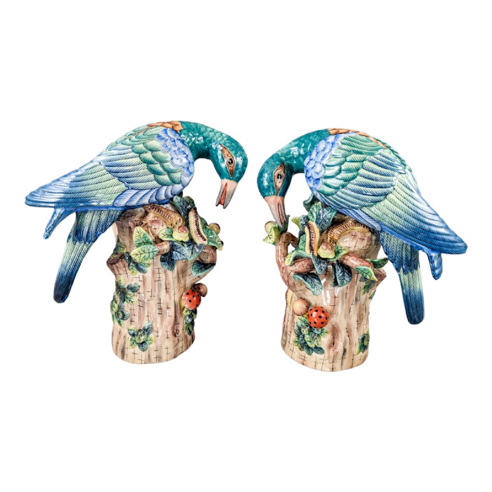 Manner of Sevres, large pair of porcelain bird figurines