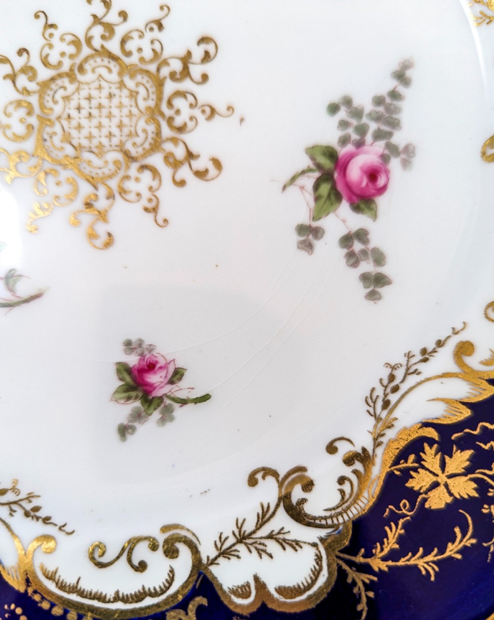 Antique Coalport dessert plate, hand-painted roses and gilt scrolls View VI