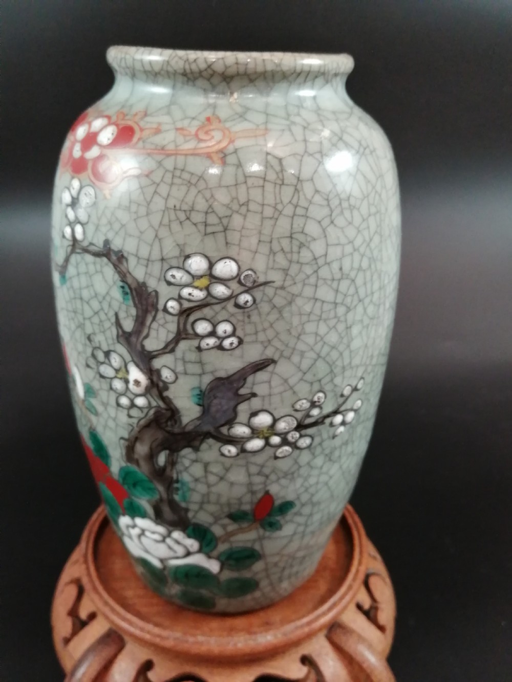 Crackle Glaze Enameled Chinese Vase, circa 1900. View II