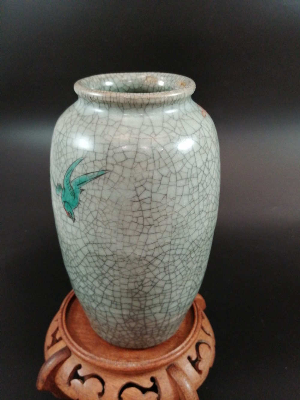 Crackle Glaze Enameled Chinese Vase, circa 1900. View V