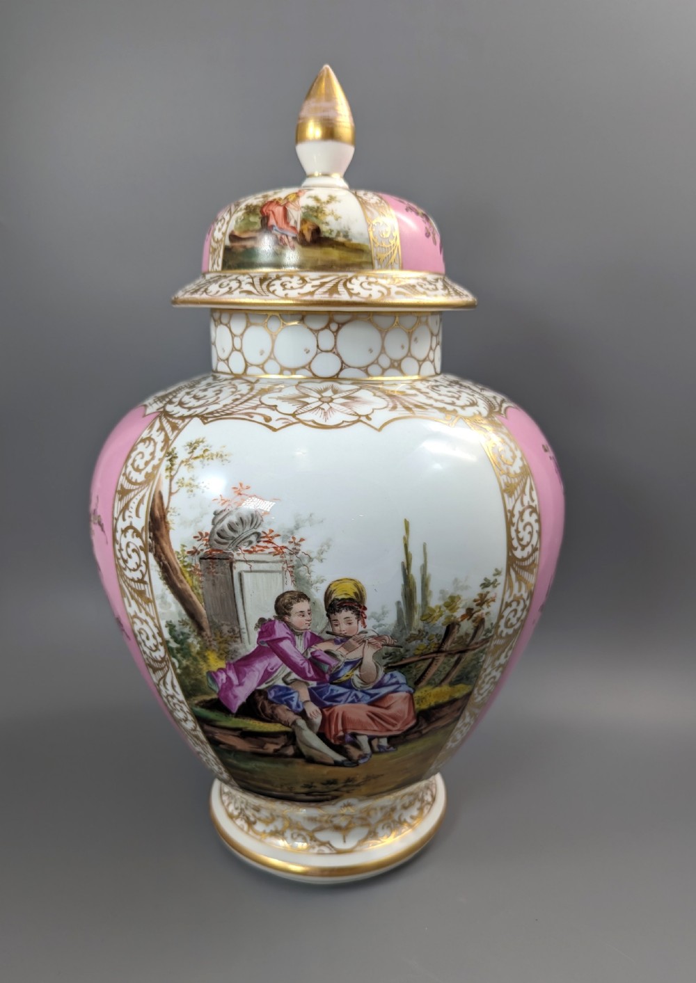 Dresden porcelain covered vase, Helena Wolfson style, c. 1880  View VI