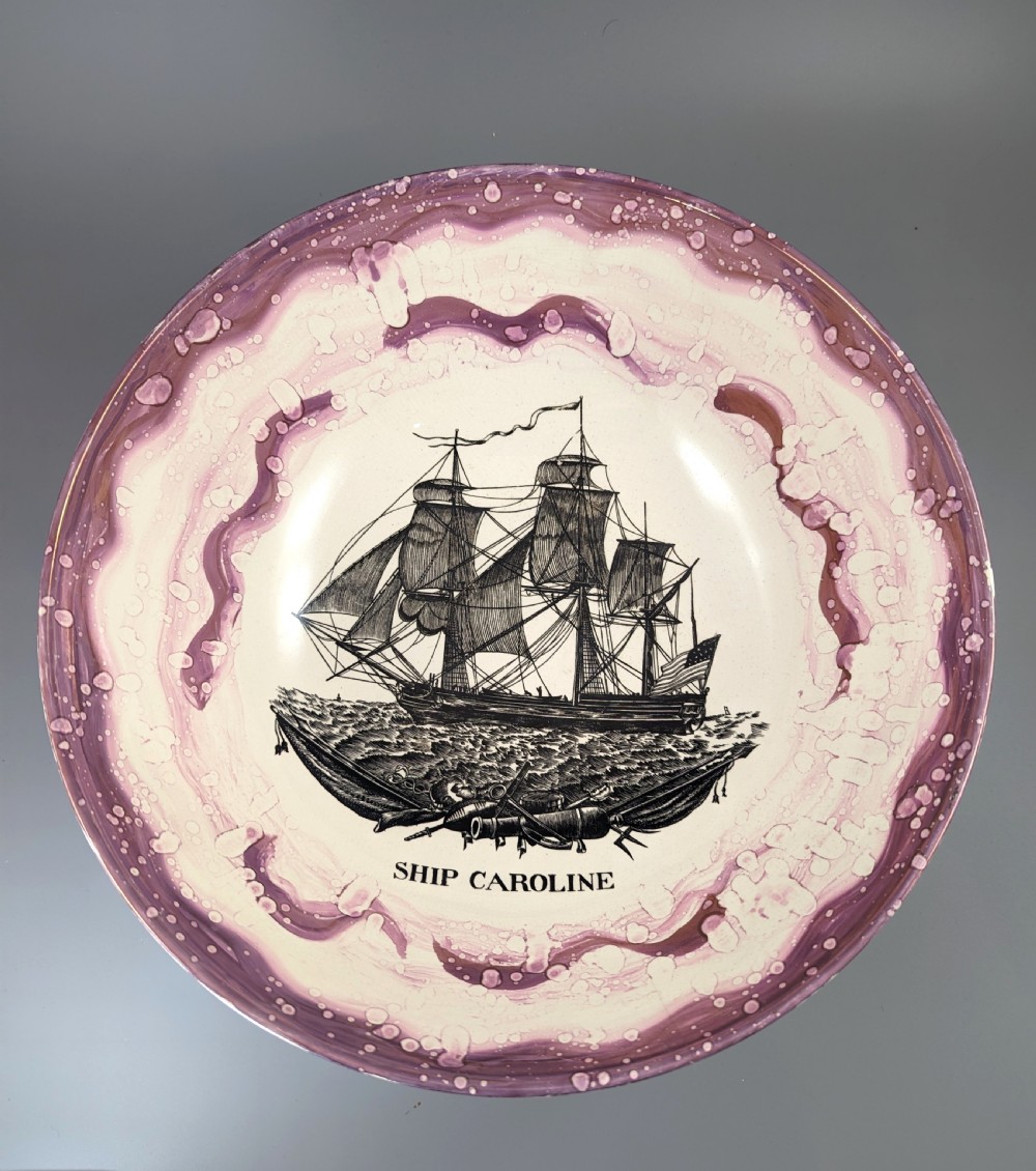 Sunderland Pink Lustre Large Bowl with transfer ‘Ship Caroline’, c. 1899.