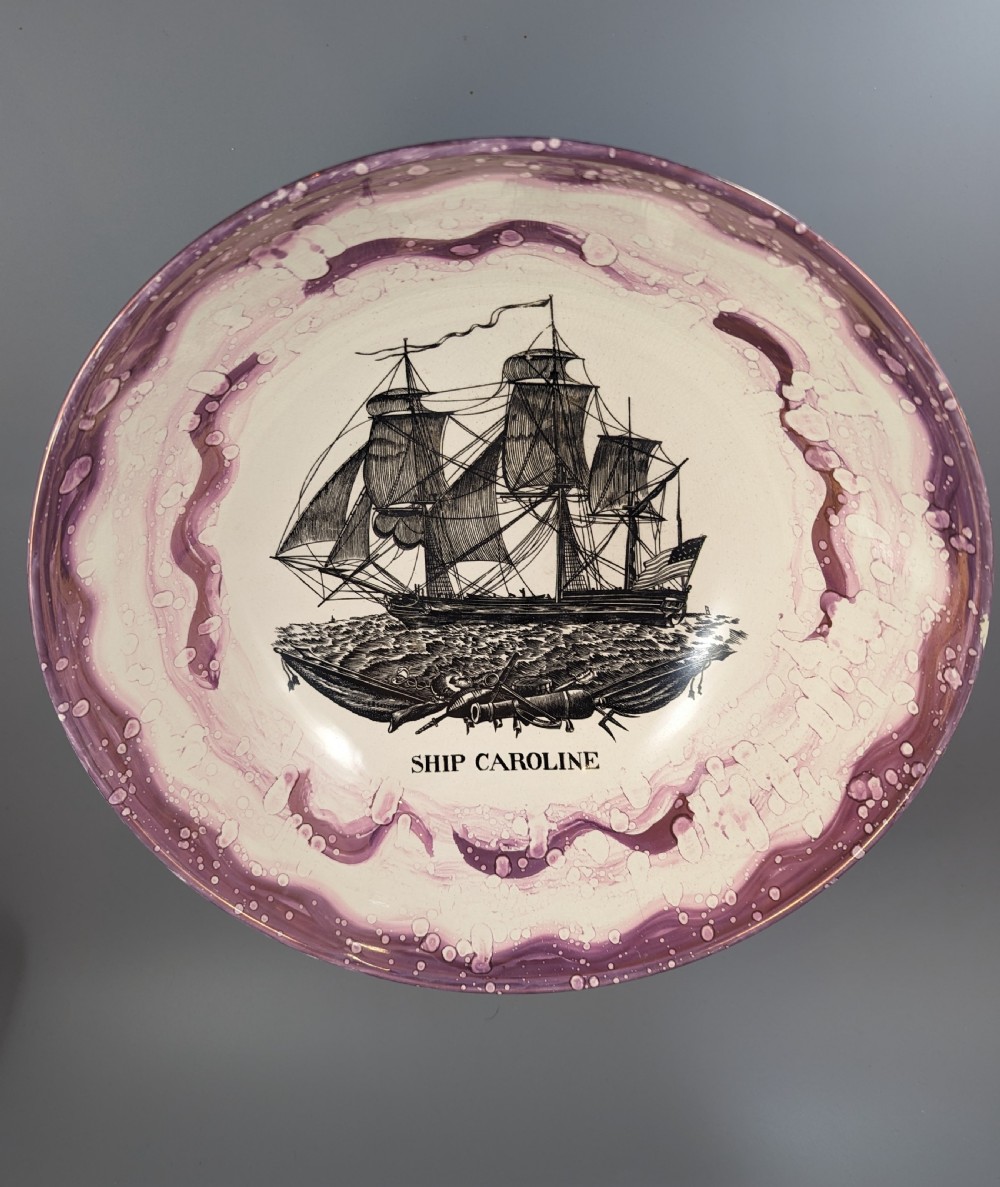 Sunderland Pink Lustre Large Bowl with transfer ‘Ship Caroline’, c. 1899. View V