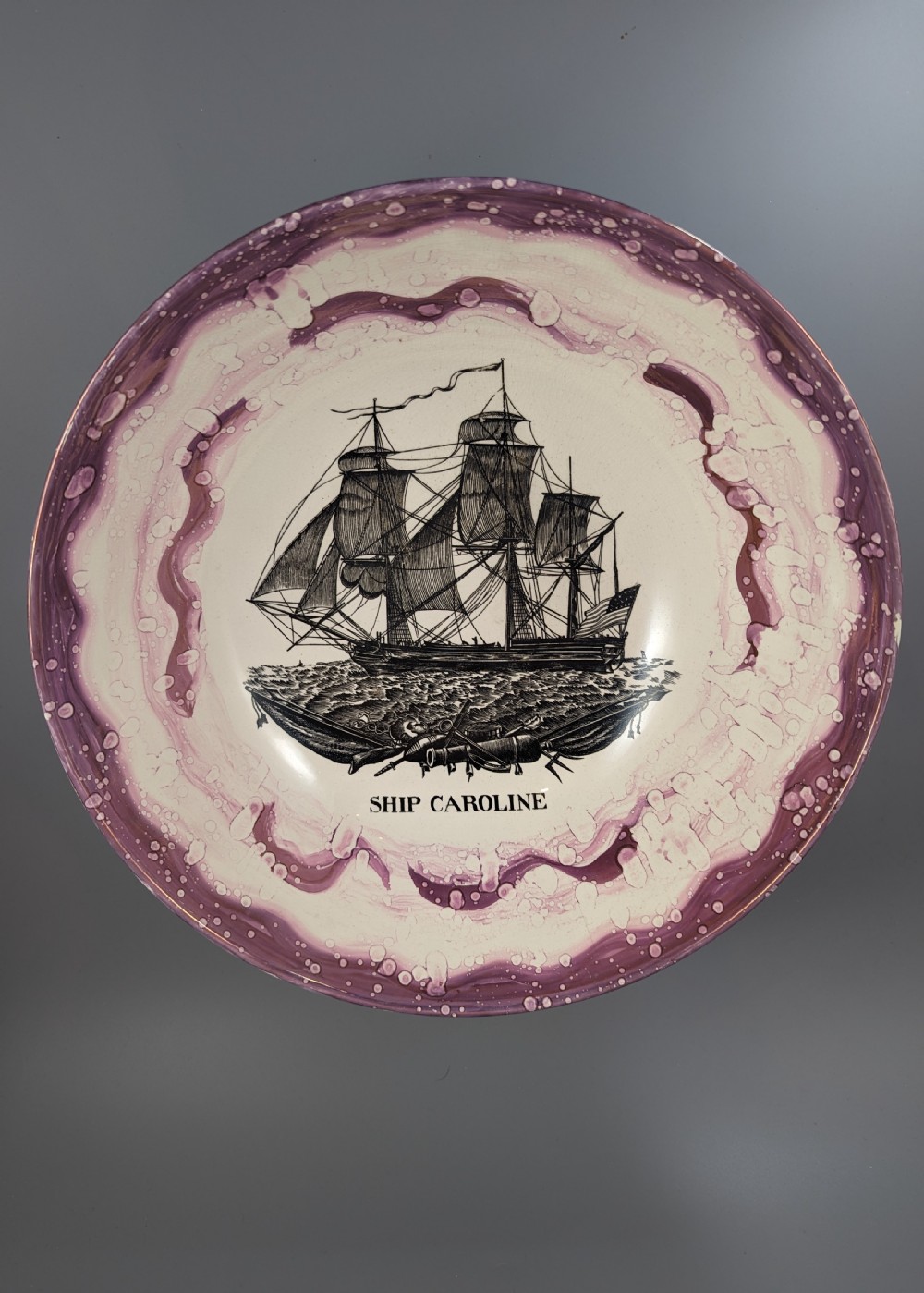 Sunderland Pink Lustre Large Bowl with transfer ‘Ship Caroline’, c. 1899. View VI