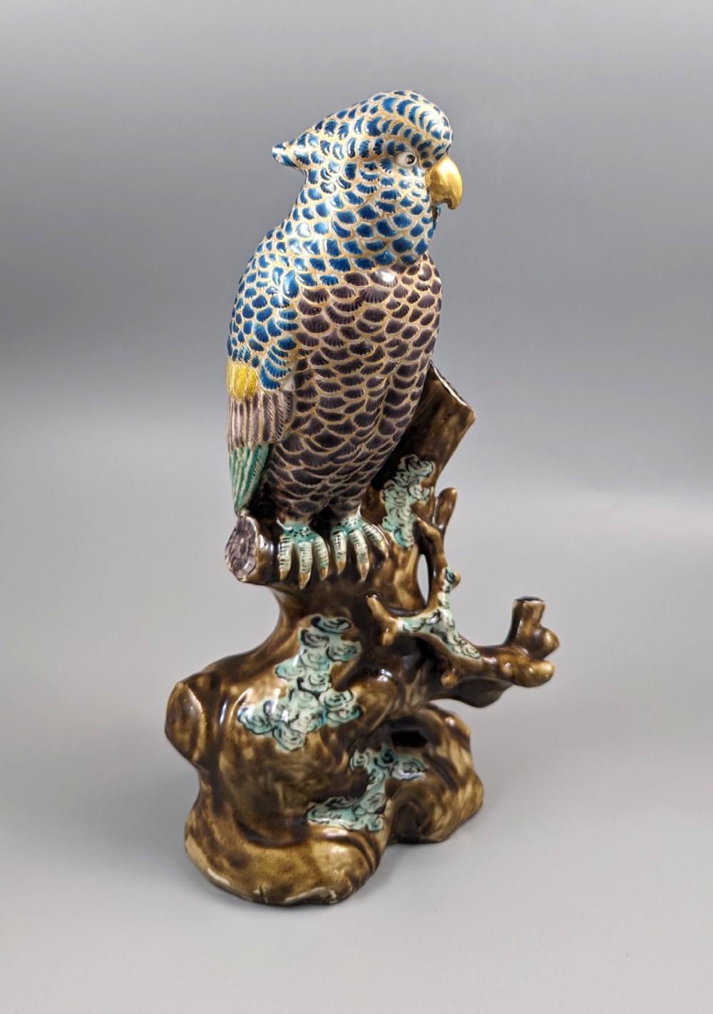 Japanese Meiji period Kutani enamelled porcelain parrot