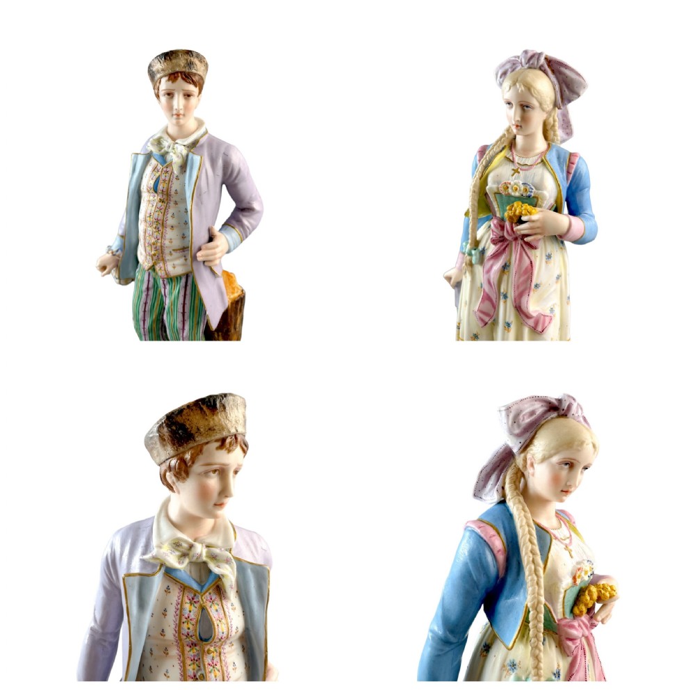 Antique French 1870's Louis Philippe Limoges bisque porcelain figural pair of young man and woman View X