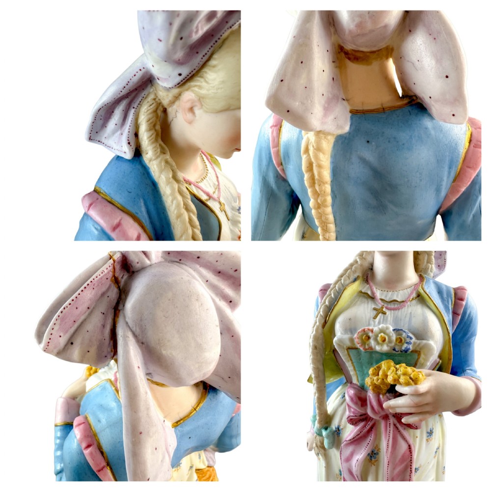 Antique French 1870's Louis Philippe Limoges bisque porcelain figural pair of young man and woman View XIV